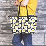 Black Fried Eggs Pattern Print Leather Tote Bag