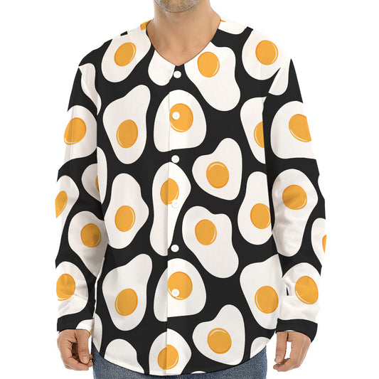 Black Fried Eggs Pattern Print Long Sleeve Baseball Jersey