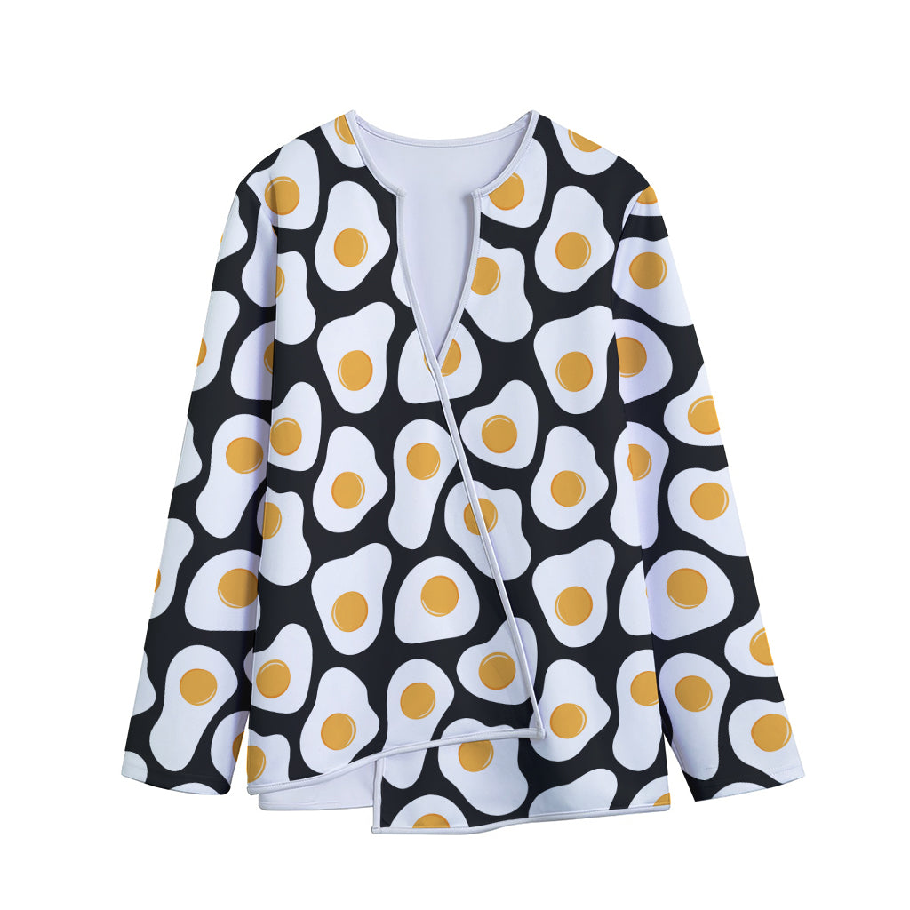 Black Fried Eggs Pattern Print Long Sleeve Short Coat