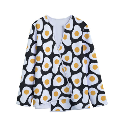Black Fried Eggs Pattern Print Long Sleeve Short Coat