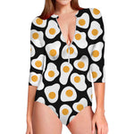Black Fried Eggs Pattern Print Long Sleeve Swimsuit