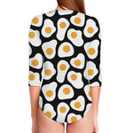 Black Fried Eggs Pattern Print Long Sleeve Swimsuit