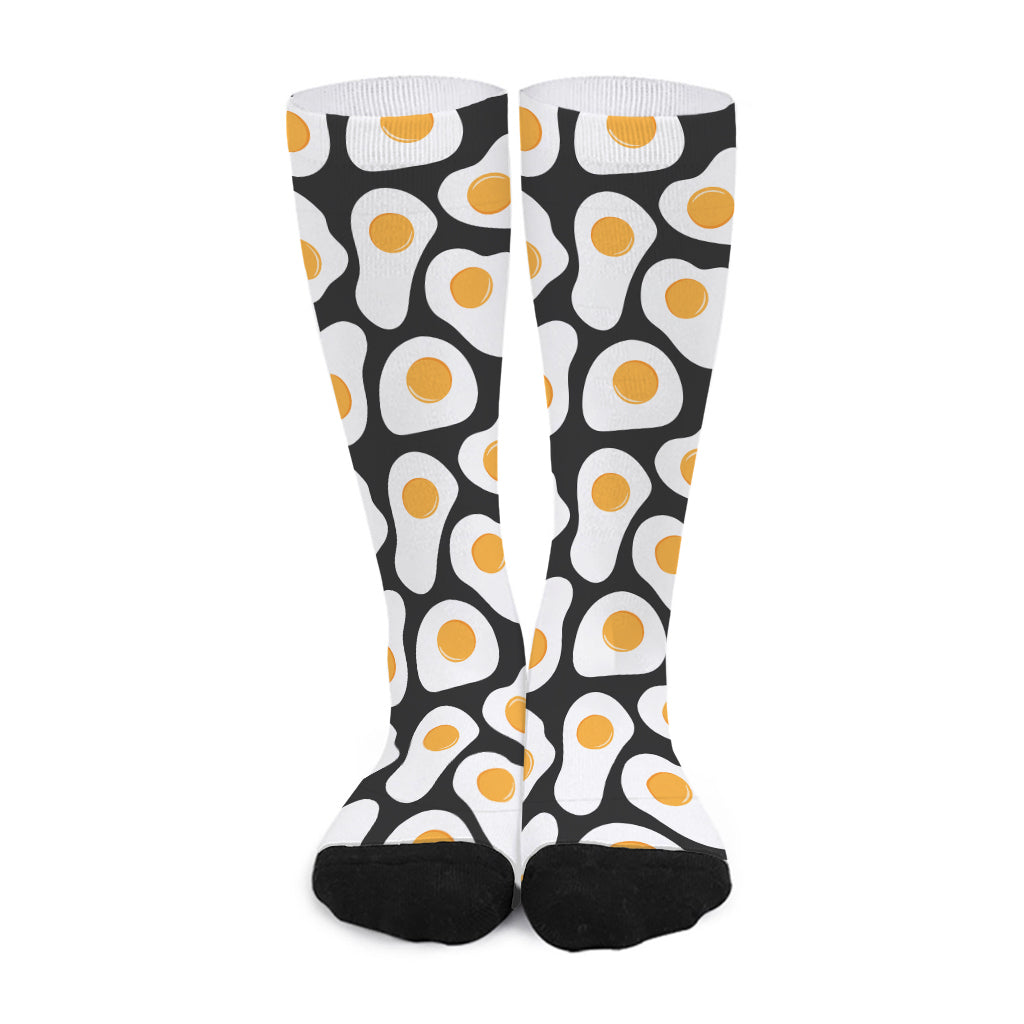 Black Fried Eggs Pattern Print Long Socks
