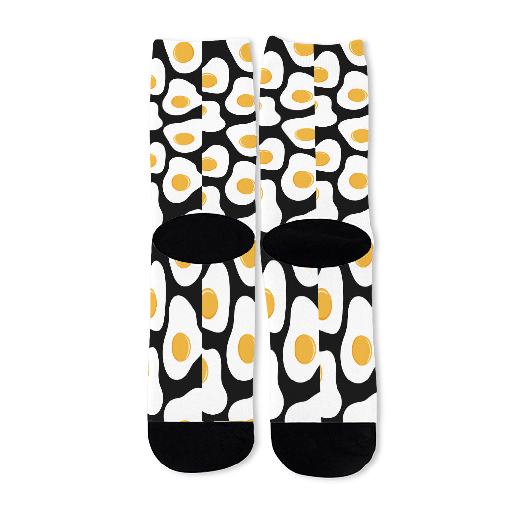 Black Fried Eggs Pattern Print Long Socks