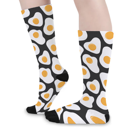 Black Fried Eggs Pattern Print Long Socks