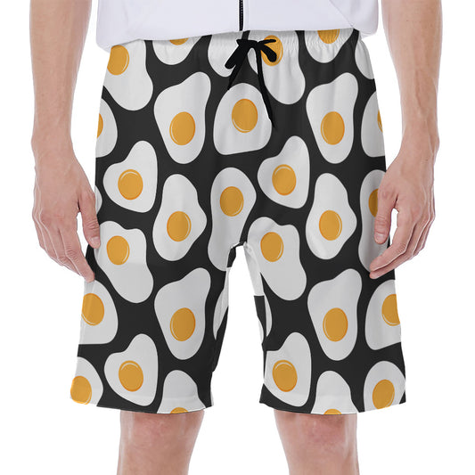 Black Fried Eggs Pattern Print Men's Beach Shorts