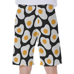 Black Fried Eggs Pattern Print Men's Beach Shorts