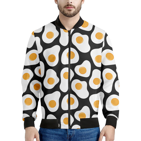 Black Fried Eggs Pattern Print Men's Bomber Jacket