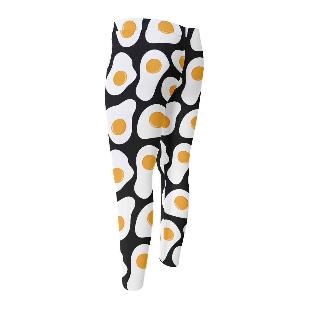 Black Fried Eggs Pattern Print Men's Compression Pants