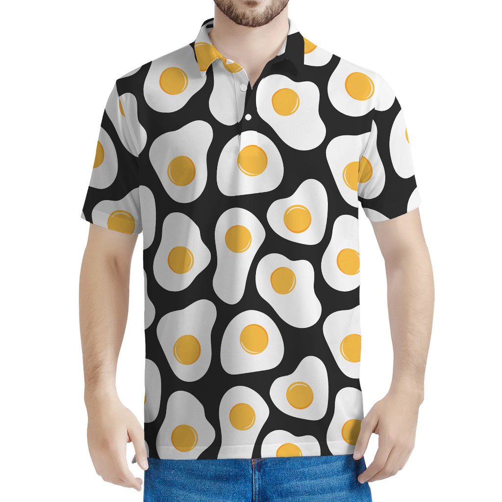 Black Fried Eggs Pattern Print Men's Polo Shirt
