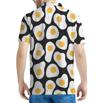 Black Fried Eggs Pattern Print Men's Polo Shirt