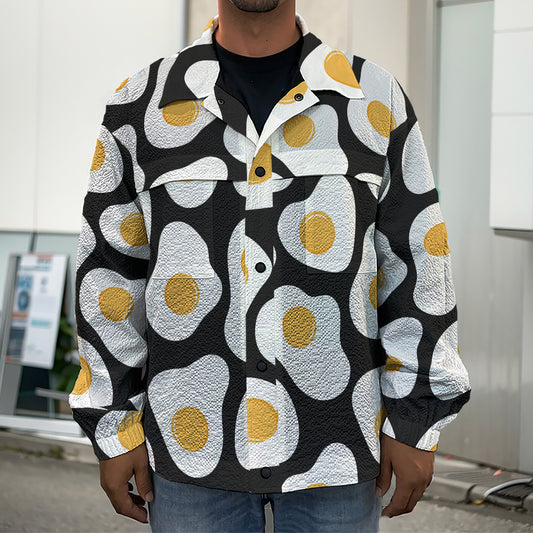 Black Fried Eggs Pattern Print Men's Shirt Jacket