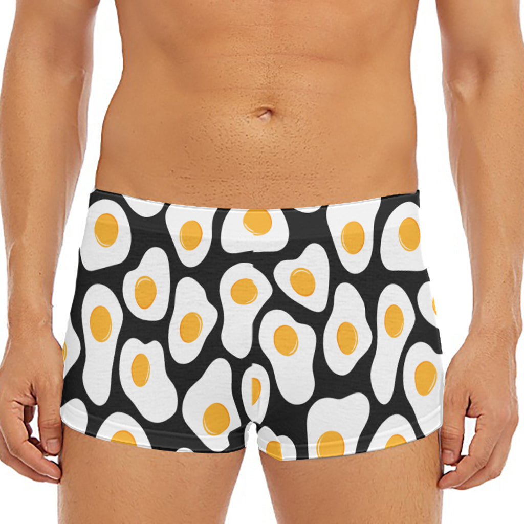 Black Fried Eggs Pattern Print Men's Short Boxer Briefs