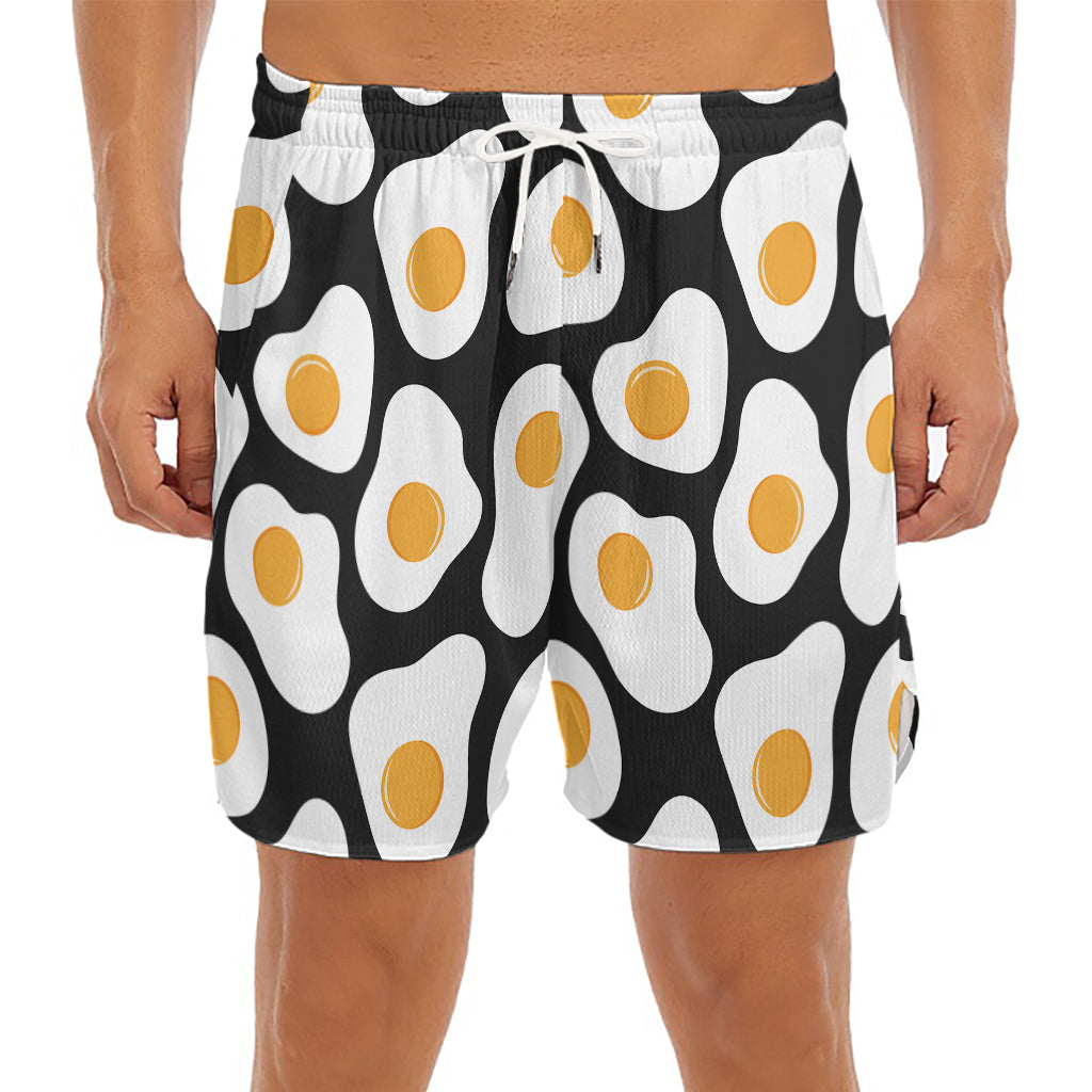 Black Fried Eggs Pattern Print Men's Split Running Shorts