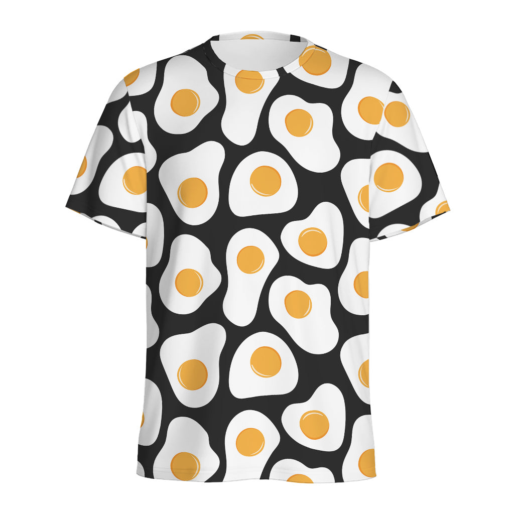 Black Fried Eggs Pattern Print Men's Sports T-Shirt