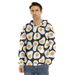Black Fried Eggs Pattern Print Men's Velvet Pullover Hoodie