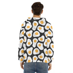 Black Fried Eggs Pattern Print Men's Velvet Pullover Hoodie