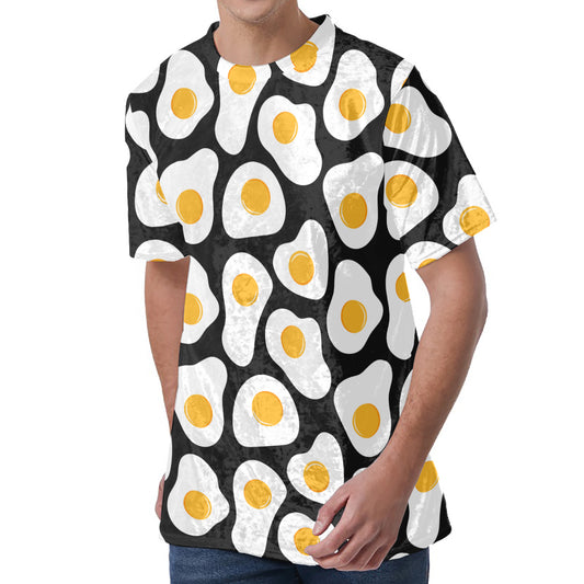 Black Fried Eggs Pattern Print Men's Velvet T-Shirt