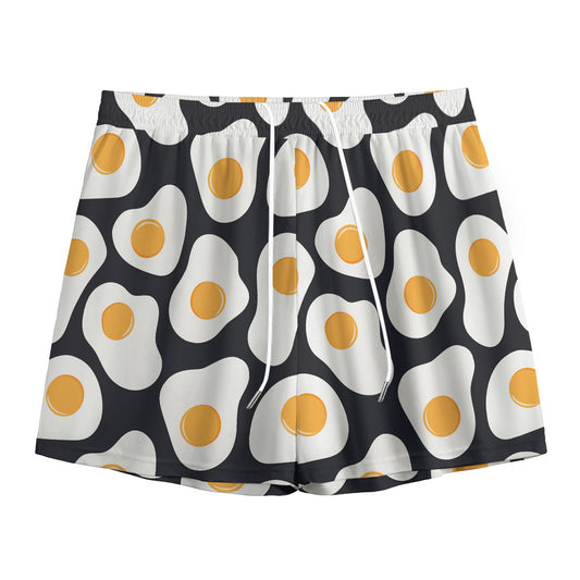 Black Fried Eggs Pattern Print Mesh Shorts
