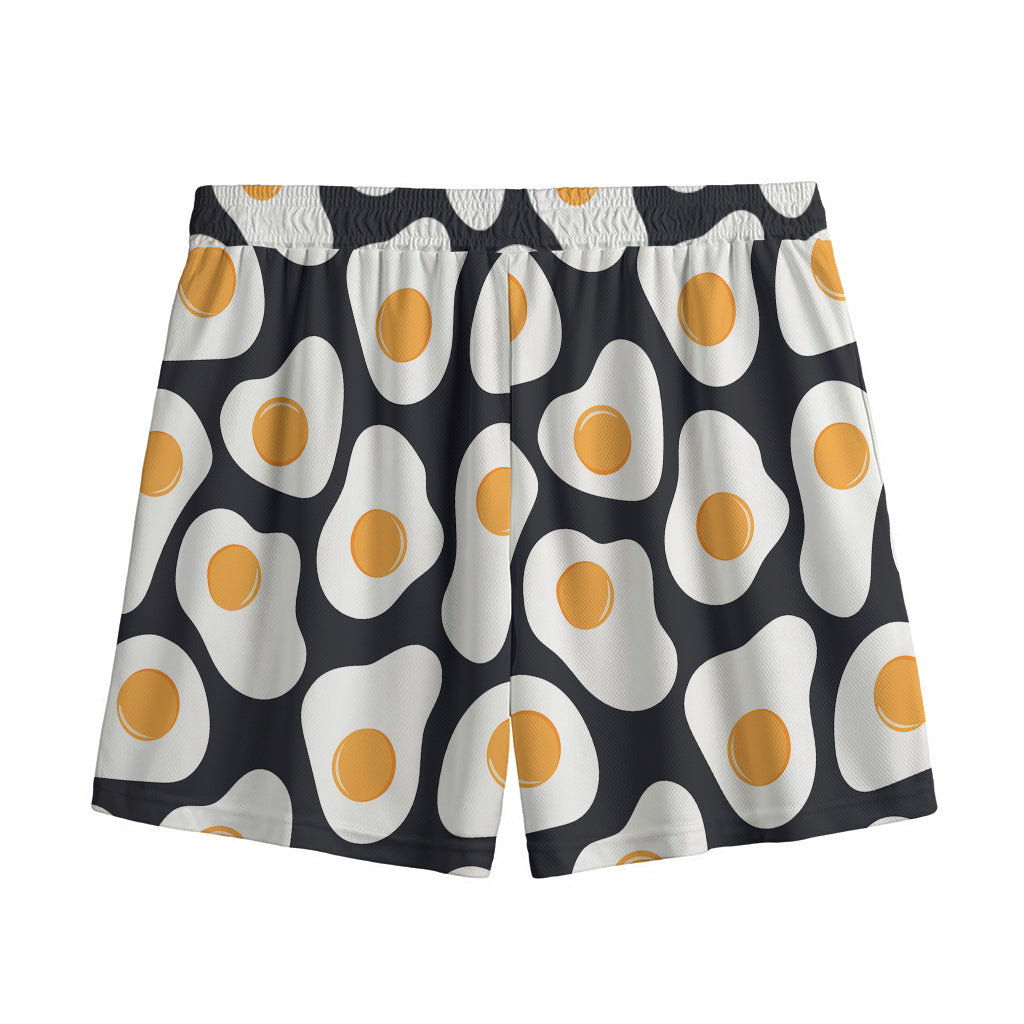 Black Fried Eggs Pattern Print Mesh Shorts