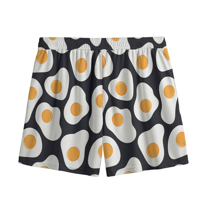 Black Fried Eggs Pattern Print Mesh Shorts