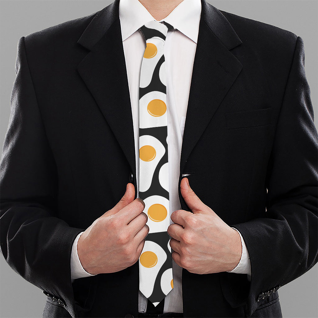 Black Fried Eggs Pattern Print Necktie