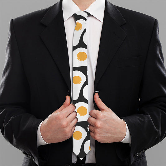 Black Fried Eggs Pattern Print Necktie
