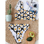 Black Fried Eggs Pattern Print One Shoulder Bikini Top