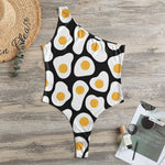 Black Fried Eggs Pattern Print One Shoulder Bodysuit