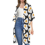 Black Fried Eggs Pattern Print Open Front Beach Cover Up