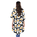 Black Fried Eggs Pattern Print Open Front Beach Cover Up