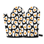 Black Fried Eggs Pattern Print Oven Mitts