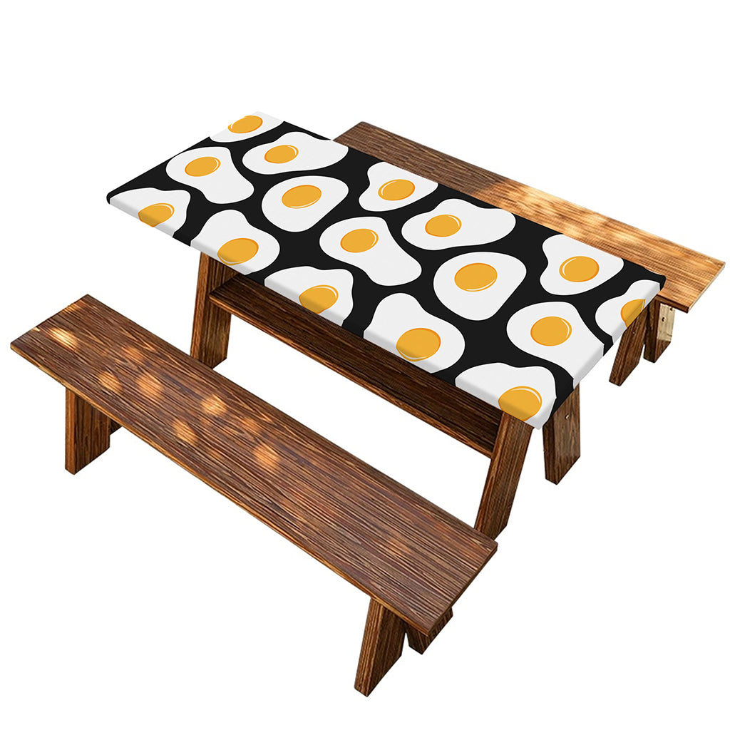Black Fried Eggs Pattern Print Picnic Table Cover