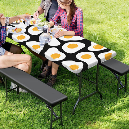 Black Fried Eggs Pattern Print Picnic Table Cover