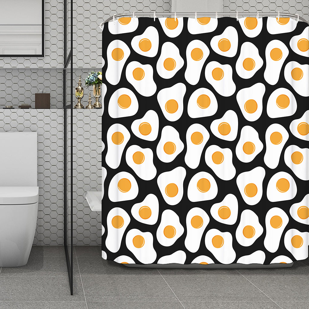 Black Fried Eggs Pattern Print Polyester Shower Curtain