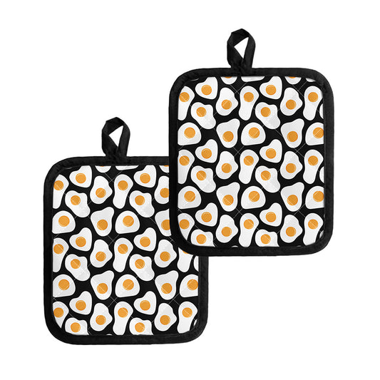 Black Fried Eggs Pattern Print Pot Holders