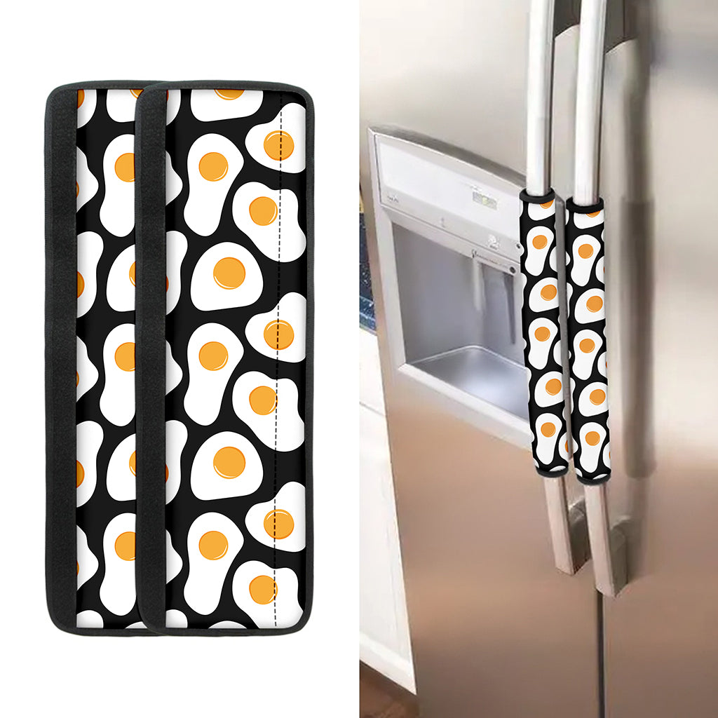 Black Fried Eggs Pattern Print Refrigerator Handle Covers