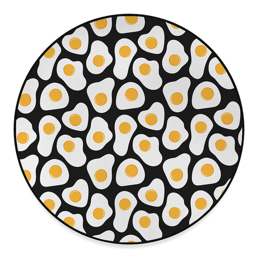 Black Fried Eggs Pattern Print Round Floor Mat