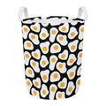 Black Fried Eggs Pattern Print Round Laundry Basket