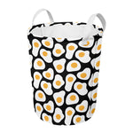 Black Fried Eggs Pattern Print Round Laundry Basket