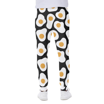 Black Fried Eggs Pattern Print Scuba Joggers