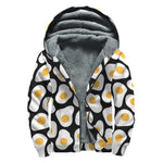Black Fried Eggs Pattern Print Sherpa Lined Zip Up Hoodie