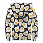 Black Fried Eggs Pattern Print Sherpa Lined Zip Up Hoodie