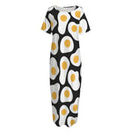 Black Fried Eggs Pattern Print Short Sleeve Long Nightdress
