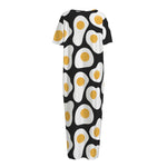 Black Fried Eggs Pattern Print Short Sleeve Long Nightdress