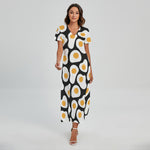 Black Fried Eggs Pattern Print Short Sleeve Maxi Dress