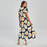 Black Fried Eggs Pattern Print Short Sleeve Maxi Dress