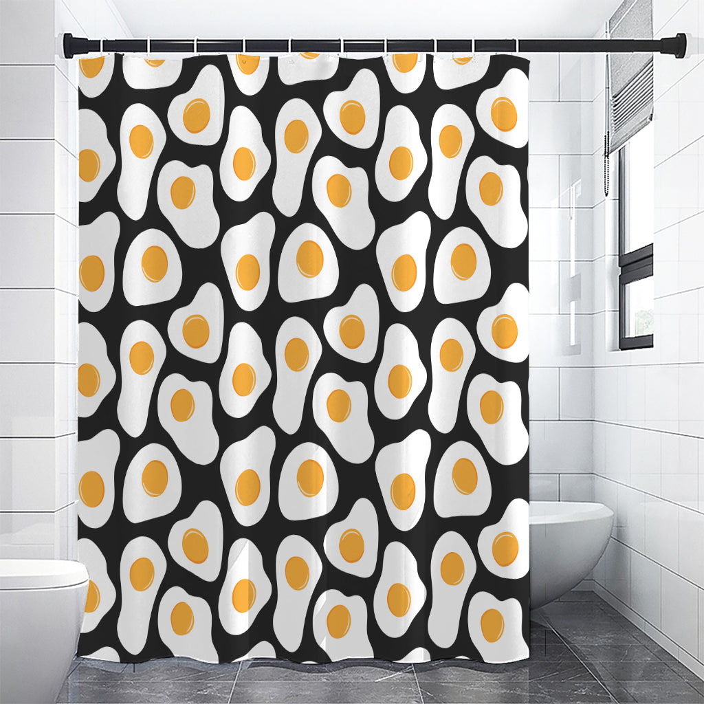 Black Fried Eggs Pattern Print Shower Curtain