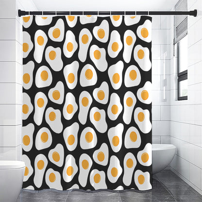 Black Fried Eggs Pattern Print Shower Curtain