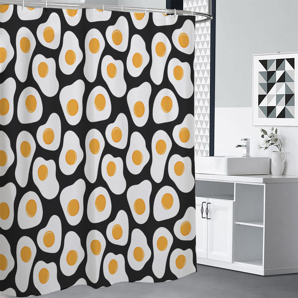 Black Fried Eggs Pattern Print Shower Curtain